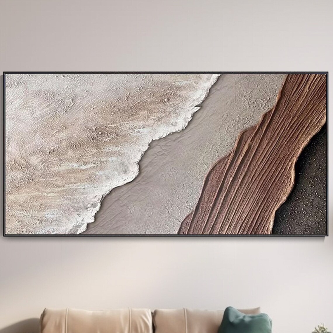 Beige Gray Abstract Aerial Coastline Wabi Sabi Texture Oil Poster