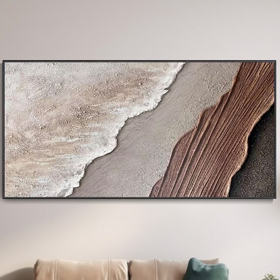 Beige Gray Abstract Aerial Coastline Wabi Sabi Texture Oil Poster