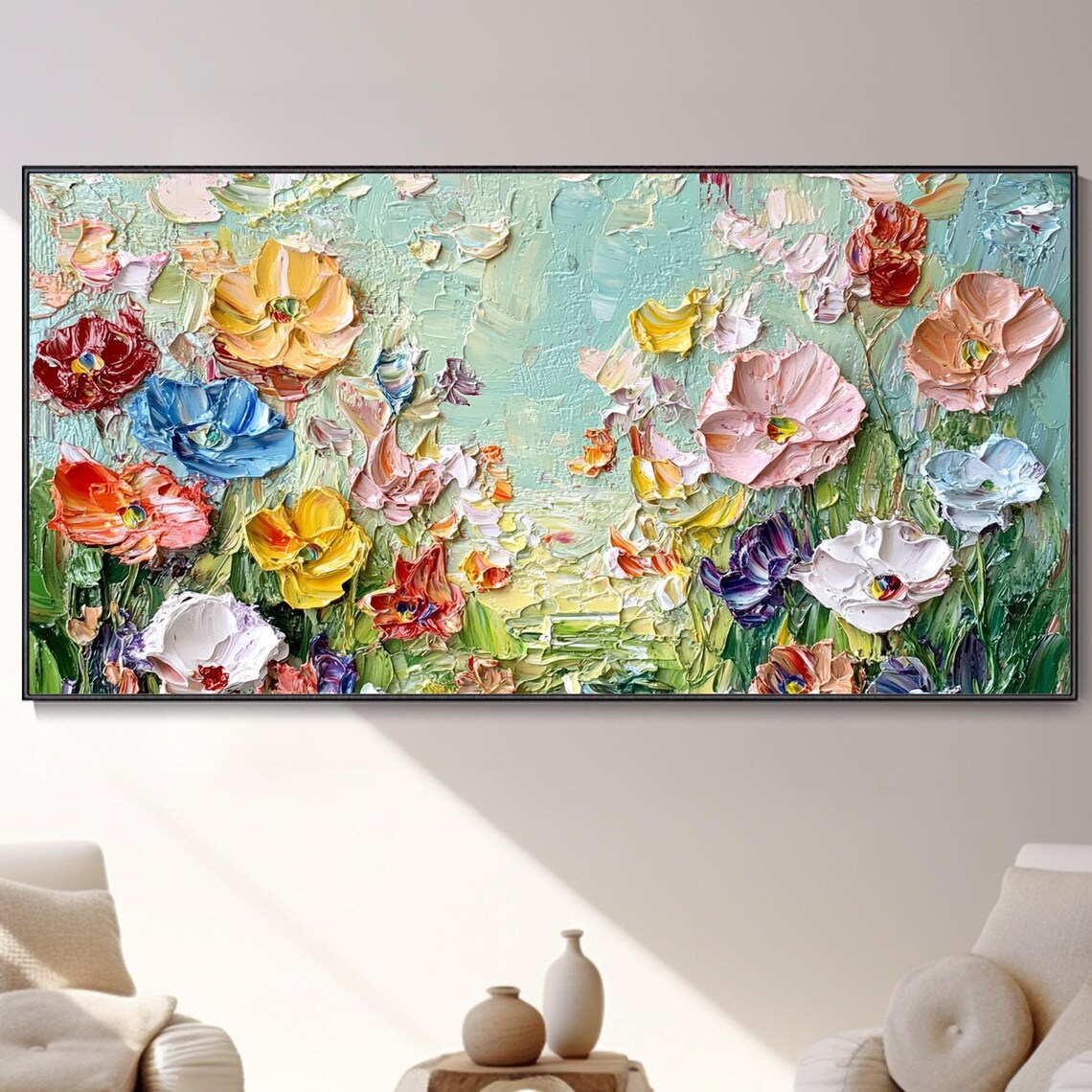 Wildflower Meadow Poppies 3D Textured Oil Painting Art Poster