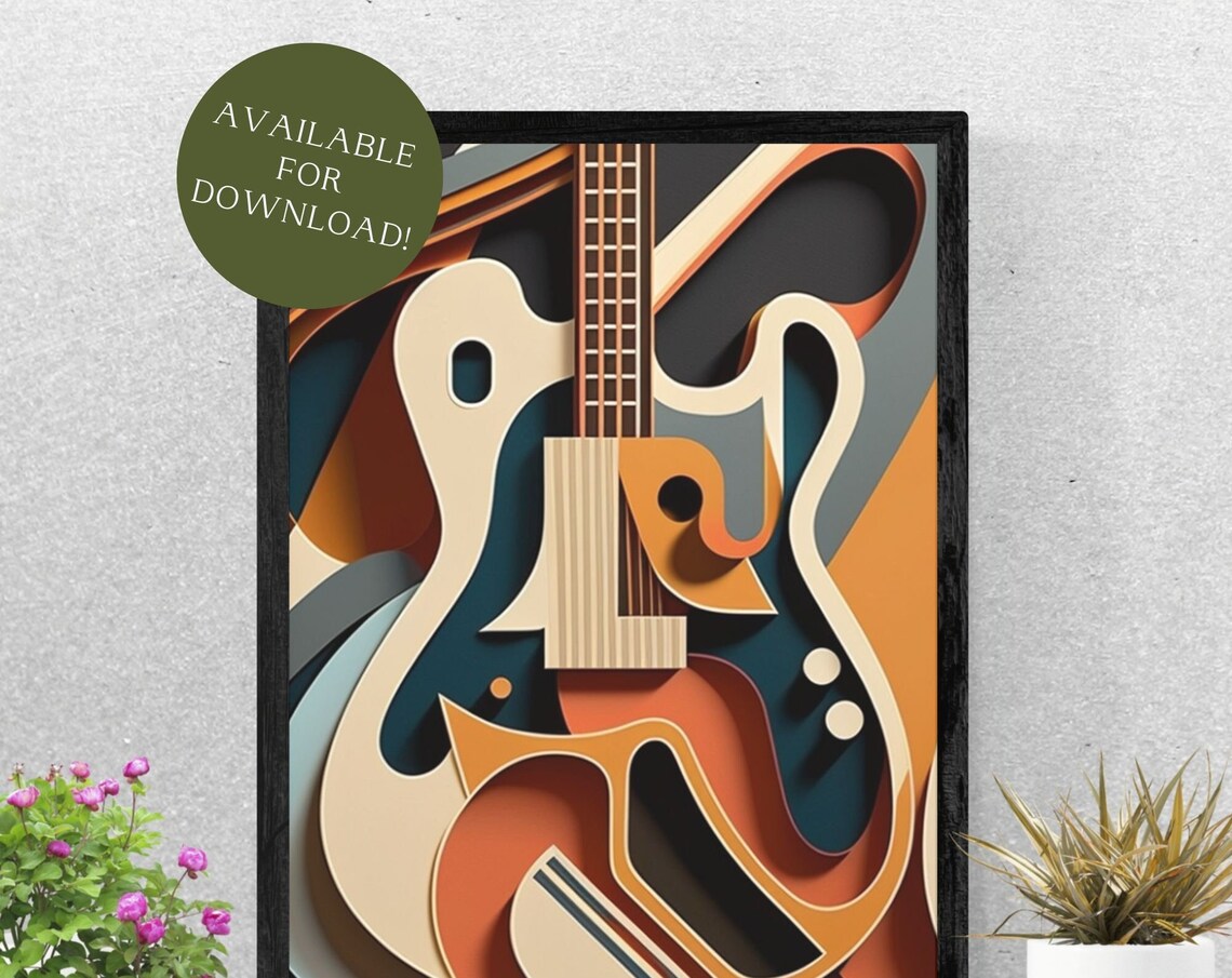 Abstract Geometric Guitar Mid Century Modern Music Art Print Poster - Image 3