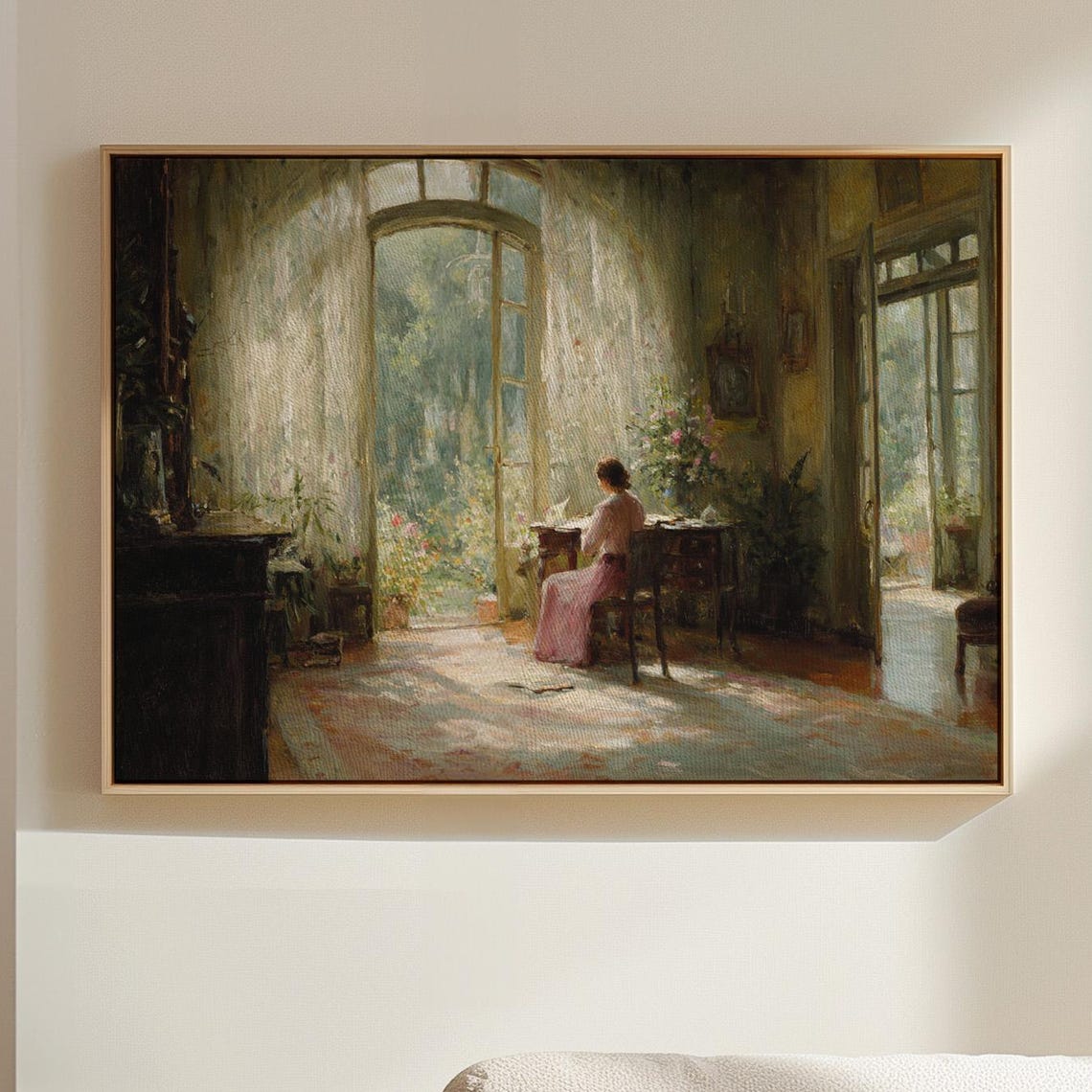 Sunlit Writing Room Vintage Oil Painting Art Print