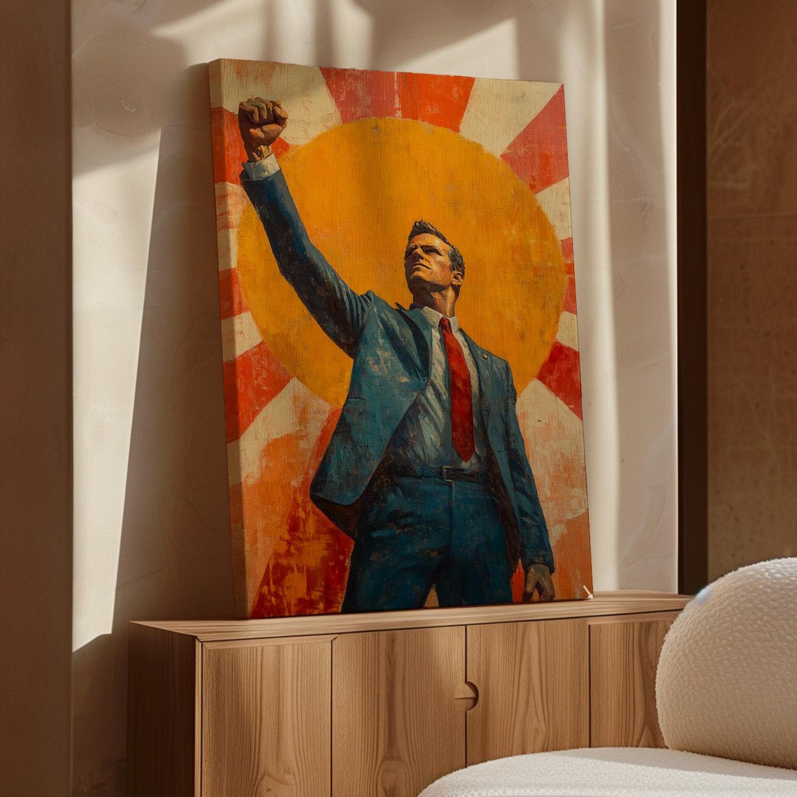 Empowering Leadership Art Man Raised Fist Sunburst Motivational Poster