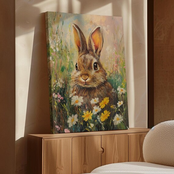 Cute Brown Bunny Among Wildflowers Spring Meadow Rabbit Art Print