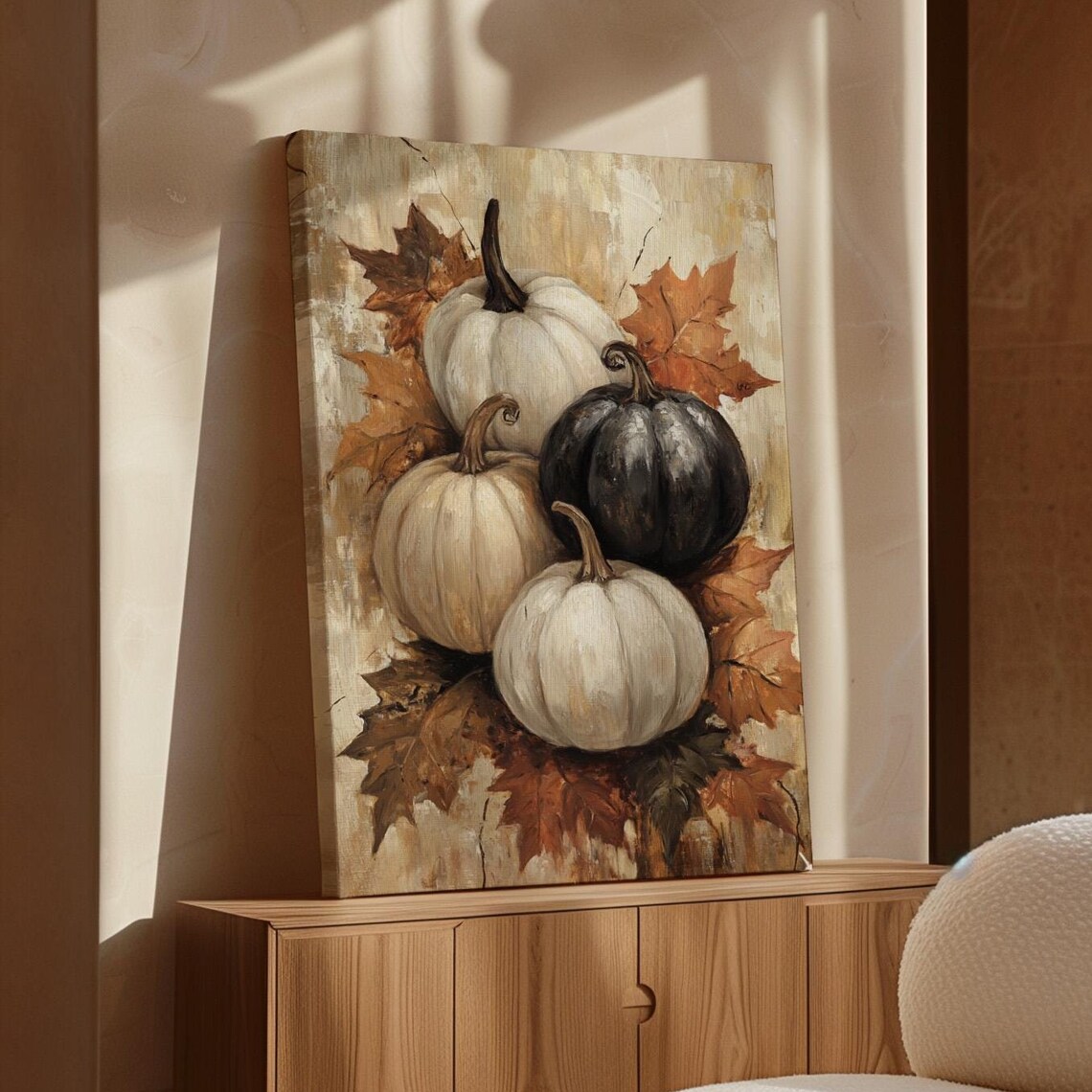 Autumn Pumpkin Art Print, Rustic Fall Harvest