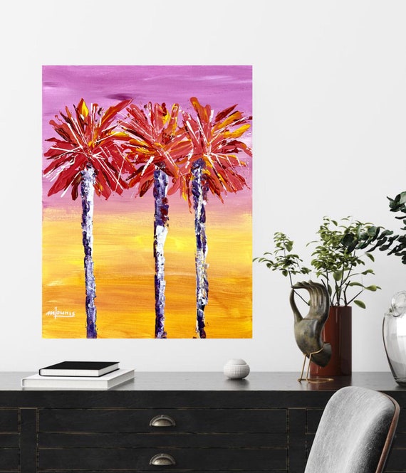 California Sunset Art Palm Tree Yellow Original Acrylic Painting Or Giclee Print Tropical Abstract Palm Tree Print Art Commission