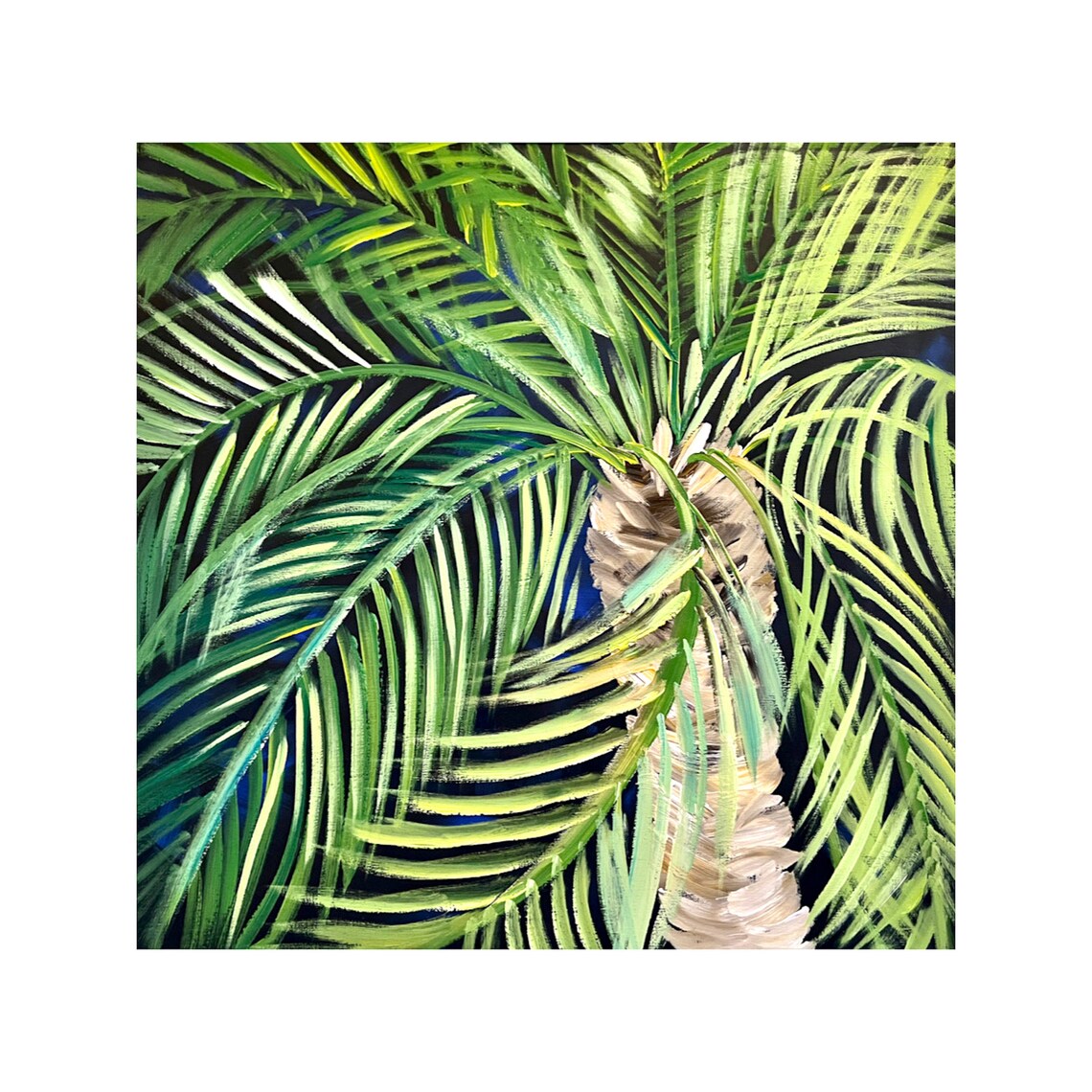 Tropical Palm Fronds Night Sky Original Painting Botanical Poster