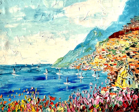 Positano Italy Travel Poster, Amalfi Coast Art
