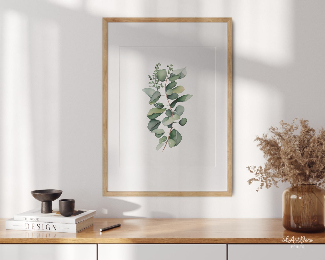 Watercolor Eucalyptus Sprig Green Botanical Minimalist Art Poster - Image 2