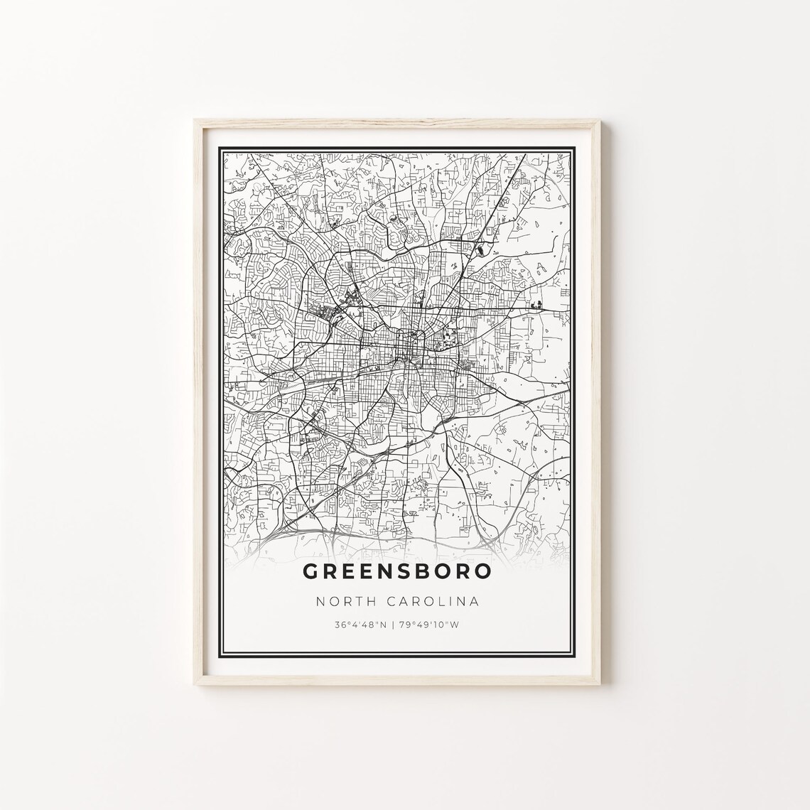 Greensboro North Carolina Minimalist Black And White City Map Art Poster