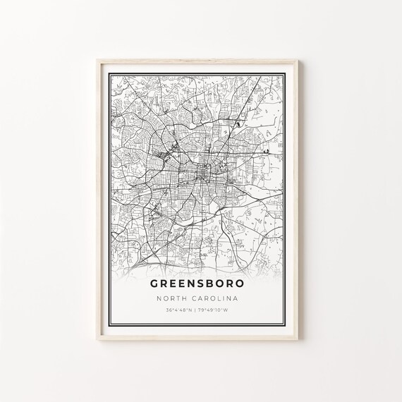Greensboro North Carolina Minimalist Black And White City Map Art Poster