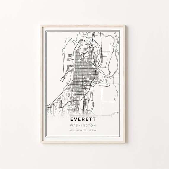 Everett Washington Minimalist Black And White City Map Art Poster