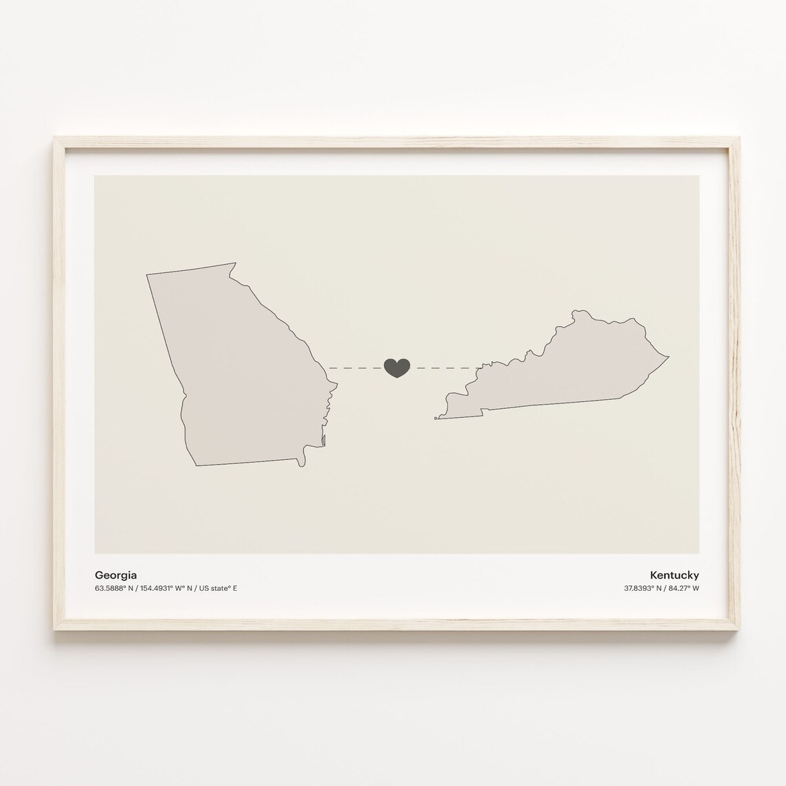 Georgia to Kentucky Minimalist Long Distance Connection Map Poster