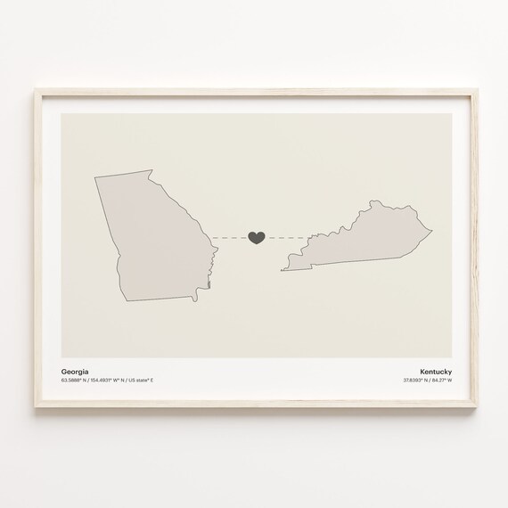 Georgia to Kentucky Minimalist Long Distance Connection Map Poster