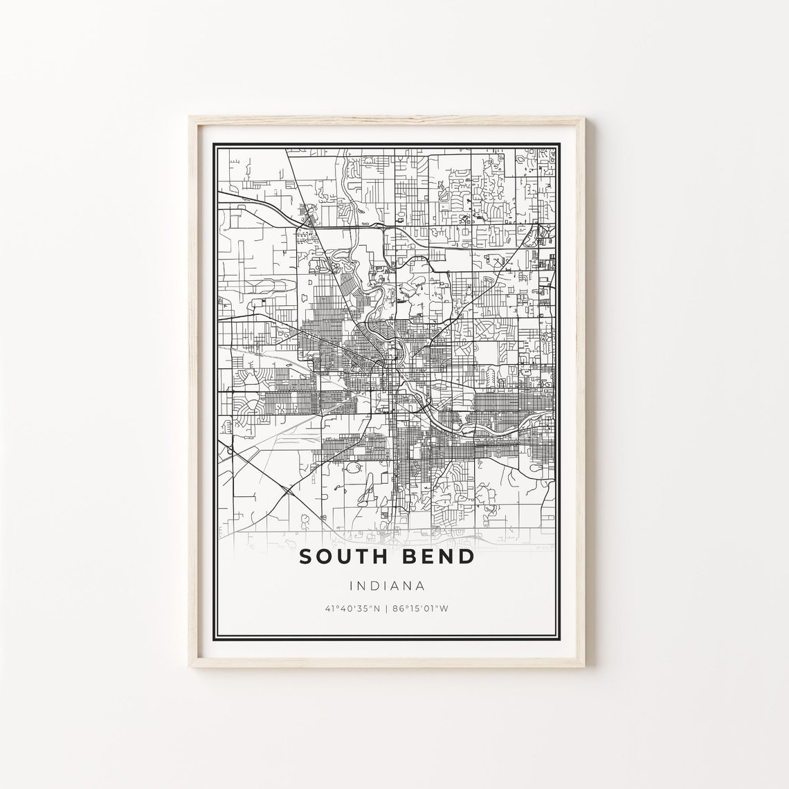 South Bend Indiana Minimalist Black And White City Map Art Poster
