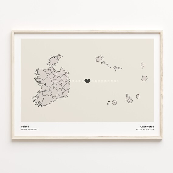 Ireland To Cape Verde Minimalist Long Distance Love Connection Poster