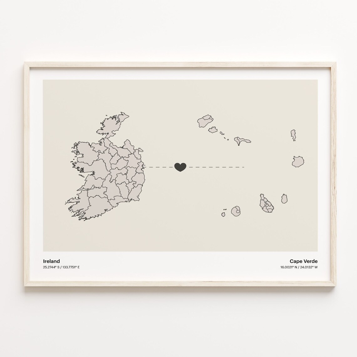Ireland To Cape Verde Minimalist Long Distance Love Connection Poster