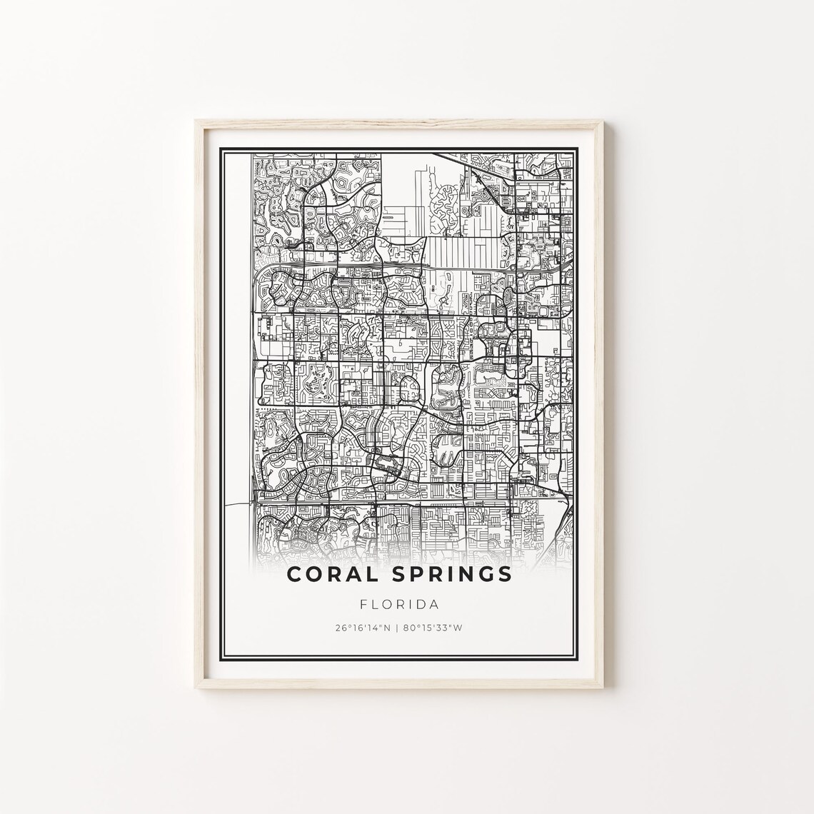 Coral Springs Florida Minimalist City Map Black and White Poster