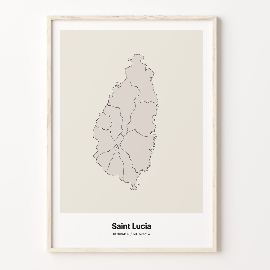 Saint Lucia Minimalist Line Art Island Map Neutral Travel Decor Poster