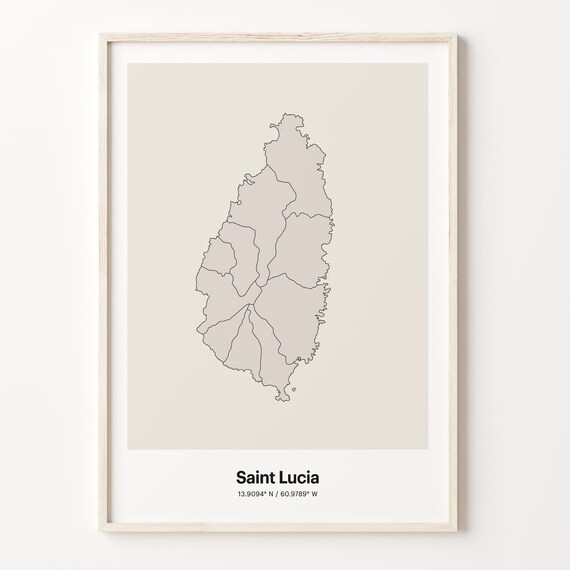Saint Lucia Minimalist Line Art Island Map Neutral Travel Decor Poster
