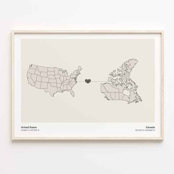 United States to Canada Minimalist Connection Map Poster