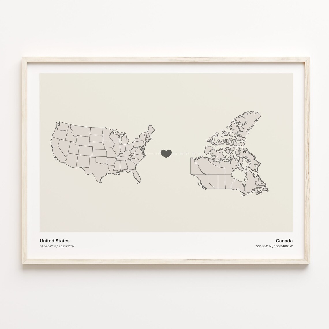 United States to Canada Minimalist Connection Map Poster