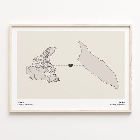 Canada To Aruba Long Distance Love Minimalist Map Art Poster
