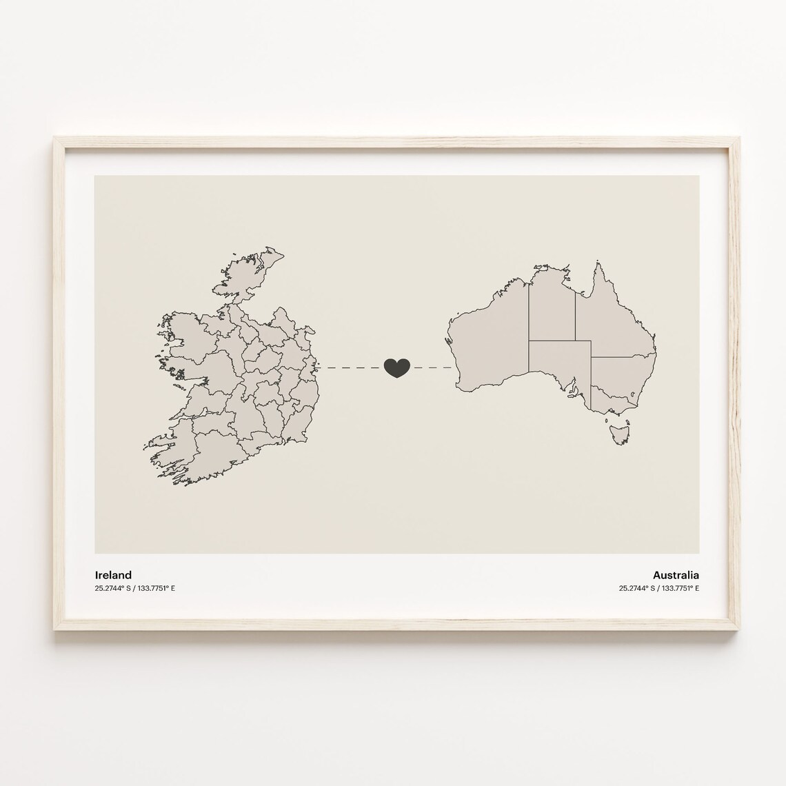 Ireland To Australia Connection Map Art Print