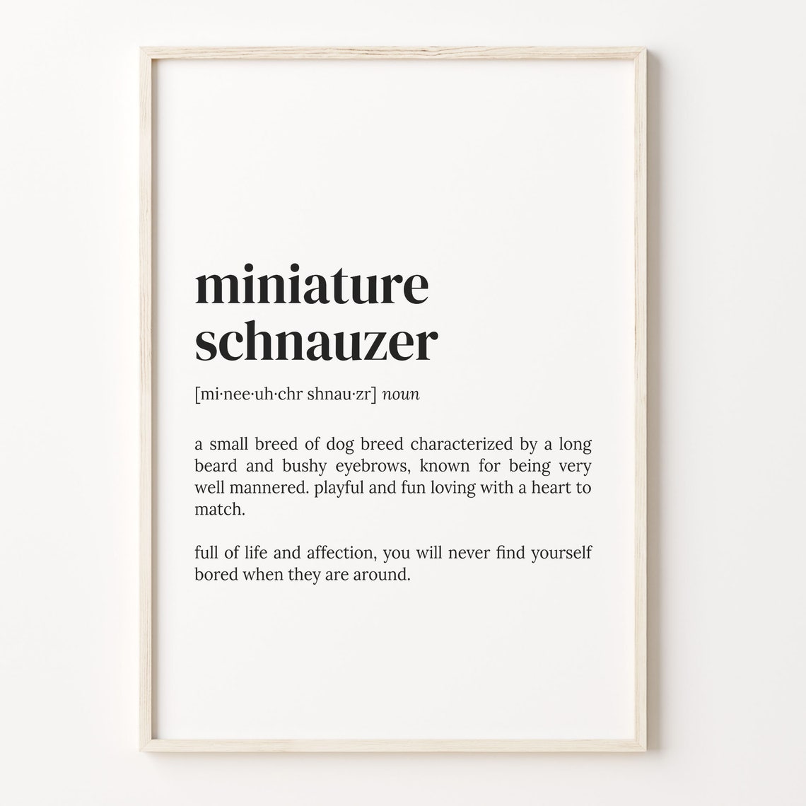 Miniature Schnauzer Definition Dictionary Typography Dog Lover Poster