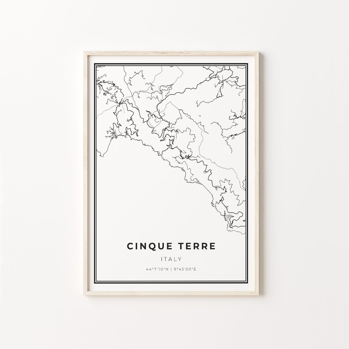 Cinque Terre Italy Minimalist Black White City Street Map Art Poster