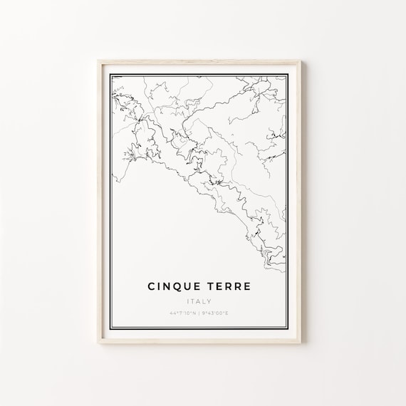 Cinque Terre Italy Minimalist Black White City Street Map Art Poster