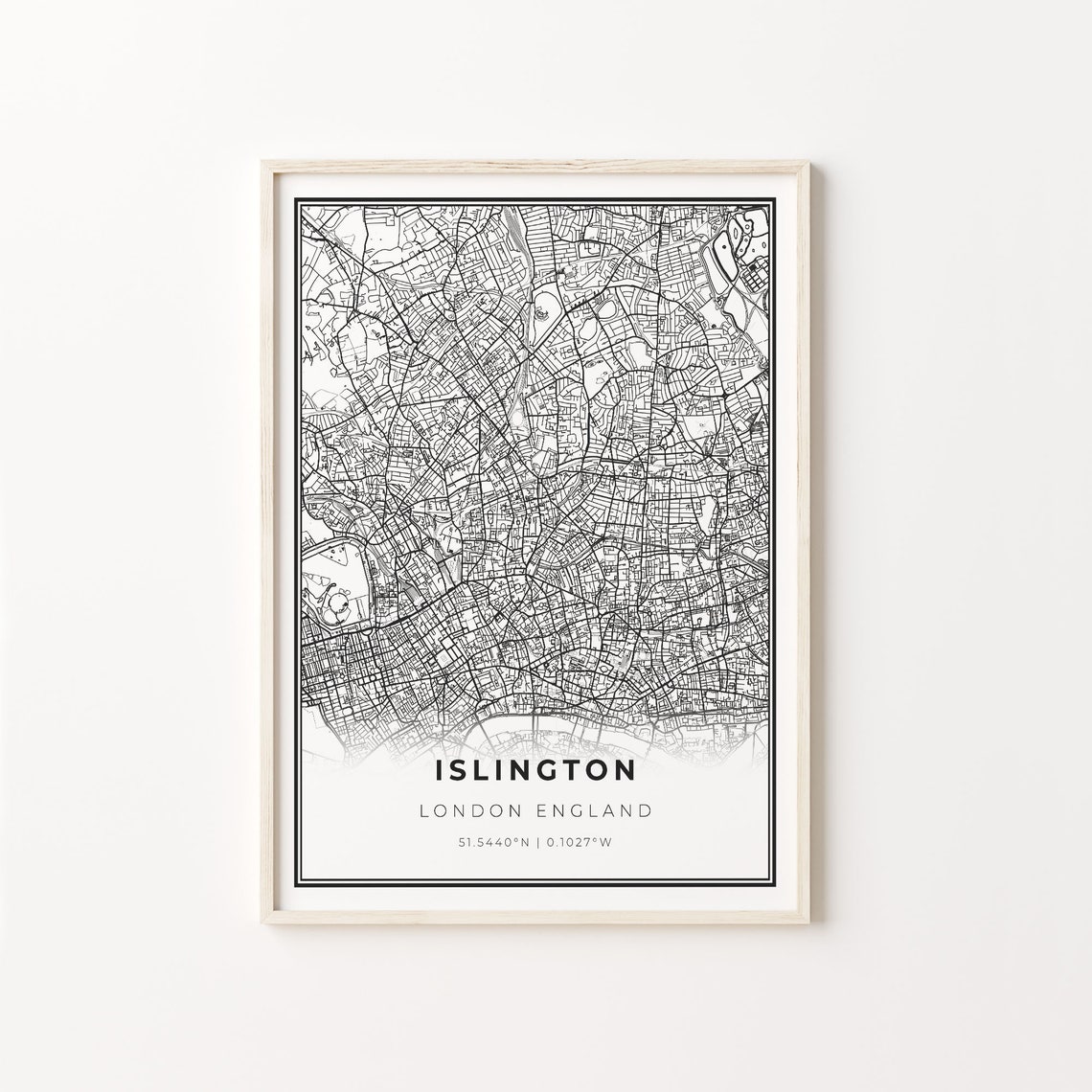 Islington London England City Map Minimalist Monochrome Art Poster