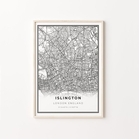 Islington London England City Map Minimalist Monochrome Art Poster