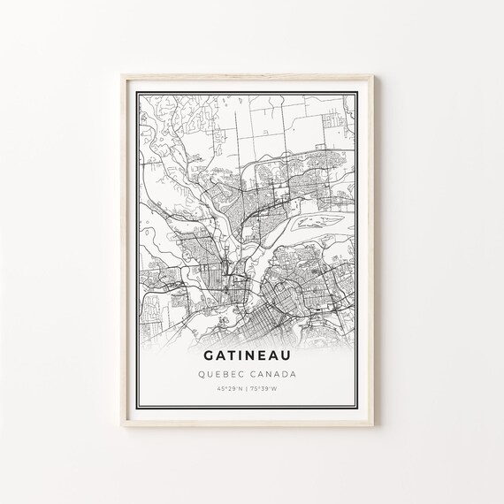 Gatineau Quebec Canada Black And White City Map Street Art Poster