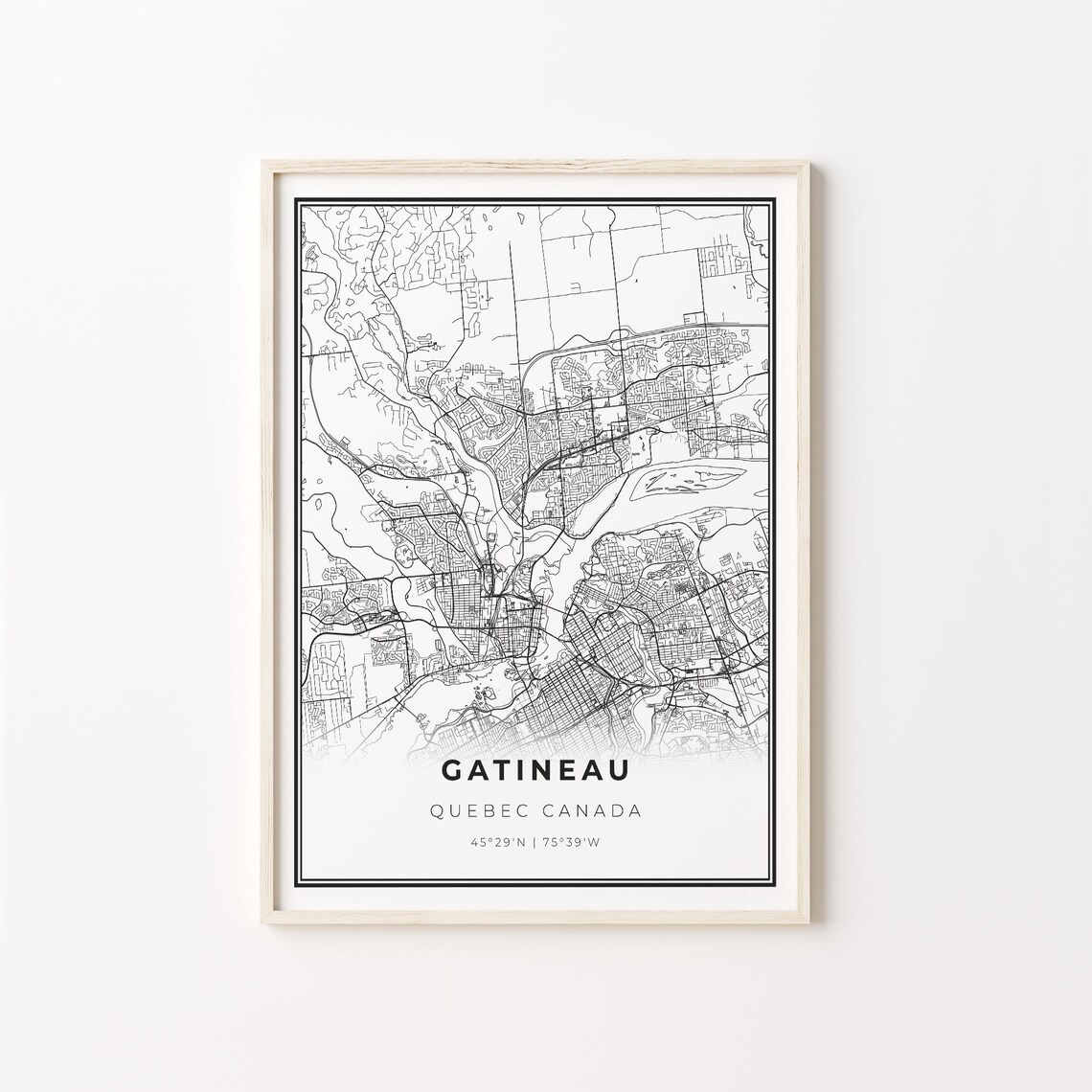 Gatineau Quebec Canada Black And White City Map Street Art Poster