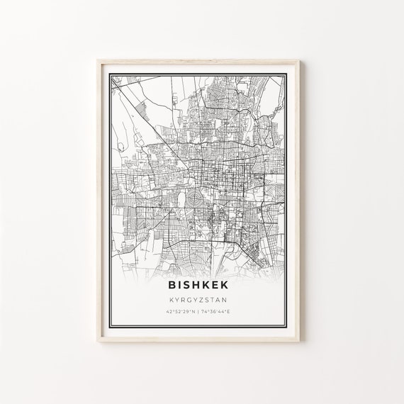 Bishkek City Map Poster, Modern Black and White