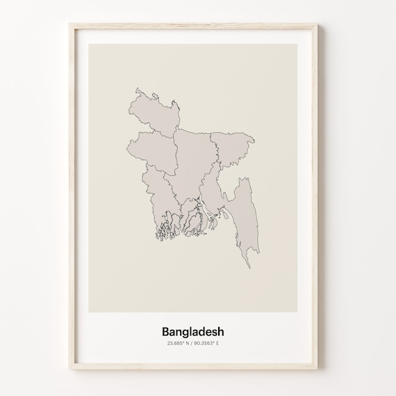 Bangladesh Minimalist Country Map Line Art Travel Coordinates Gift Poster