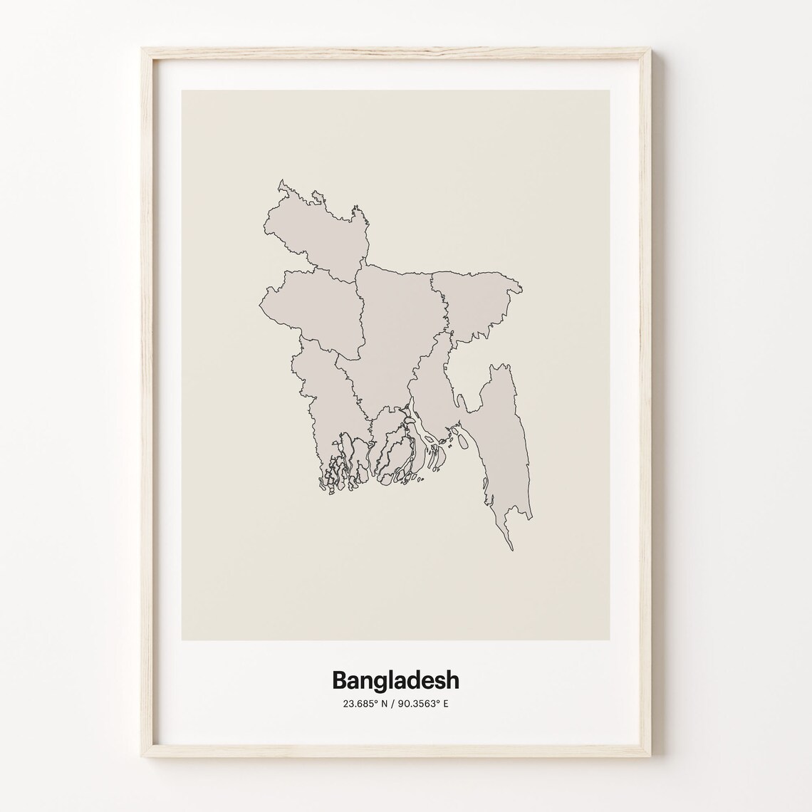 Bangladesh Minimalist Country Map Line Art Travel Coordinates Gift Poster