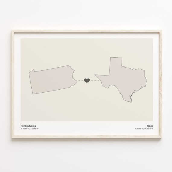 Pennsylvania To Texas Minimalist Heart Long Distance Connection Poster