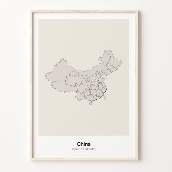 China Minimalist Country Outline Map Beige Coordinate Line Art Poster