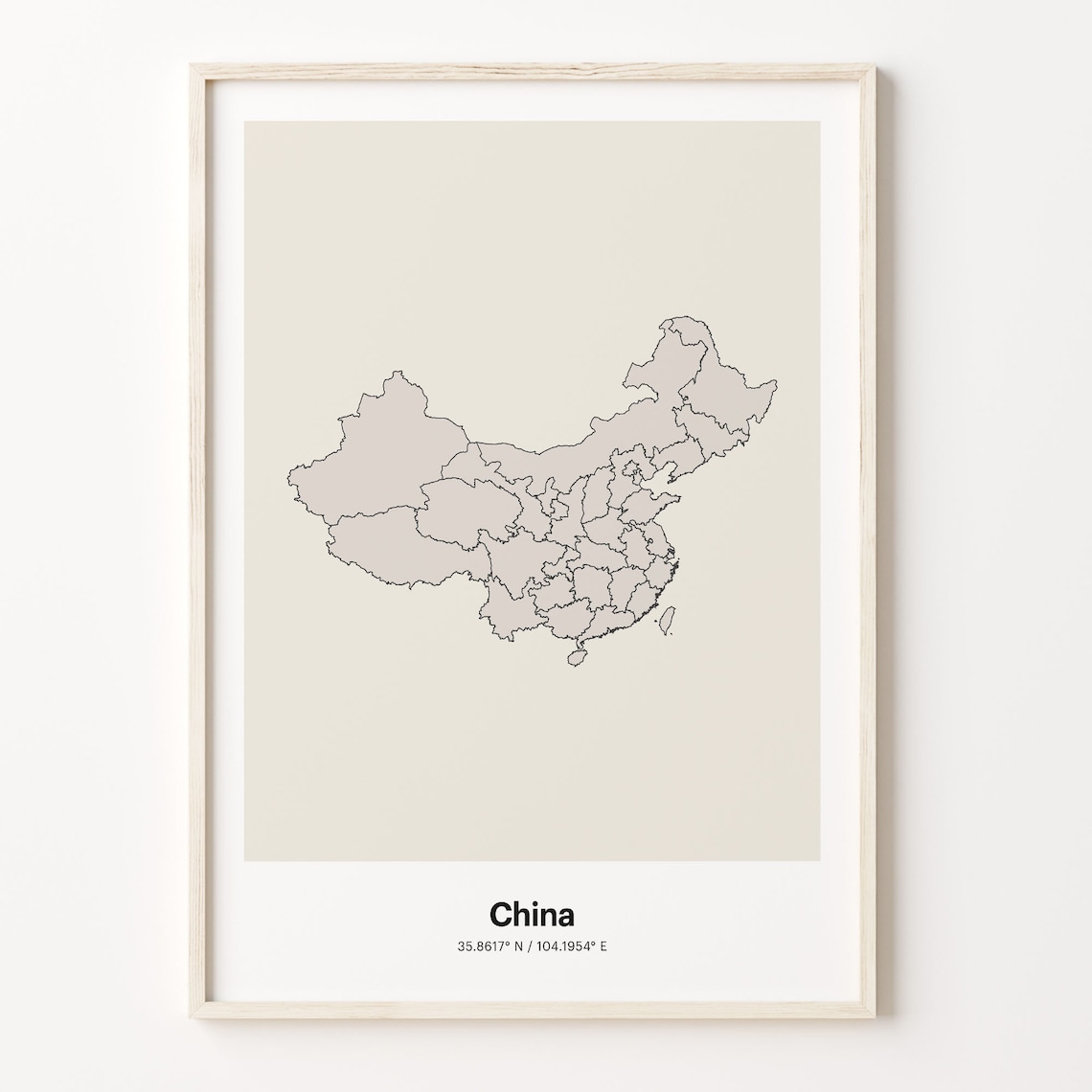 China Minimalist Country Outline Map Beige Coordinate Line Art Poster