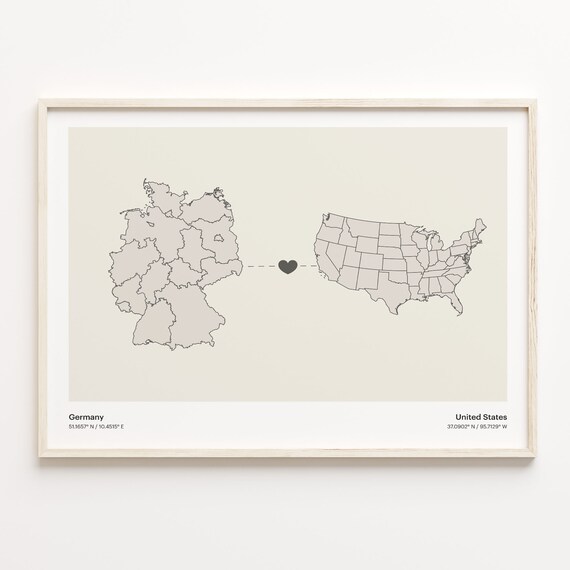 Germany To United States Heart Connection Minimalist Map Poster