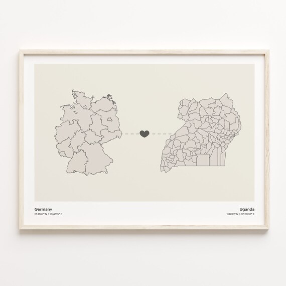 Germany Uganda Country Connection Heart Map Minimalist Art Poster