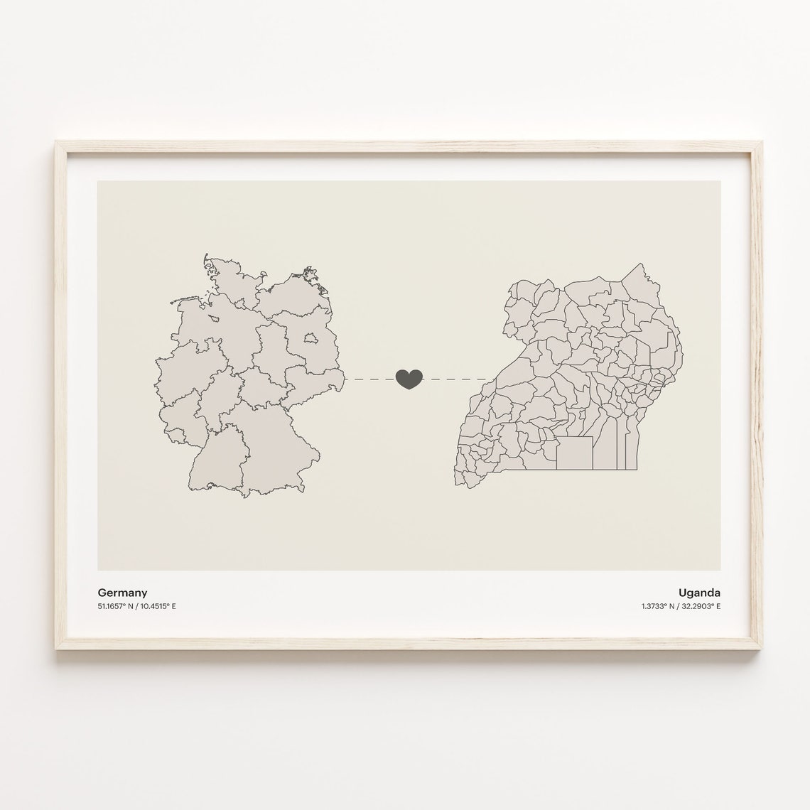 Germany Uganda Country Connection Heart Map Minimalist Art Poster