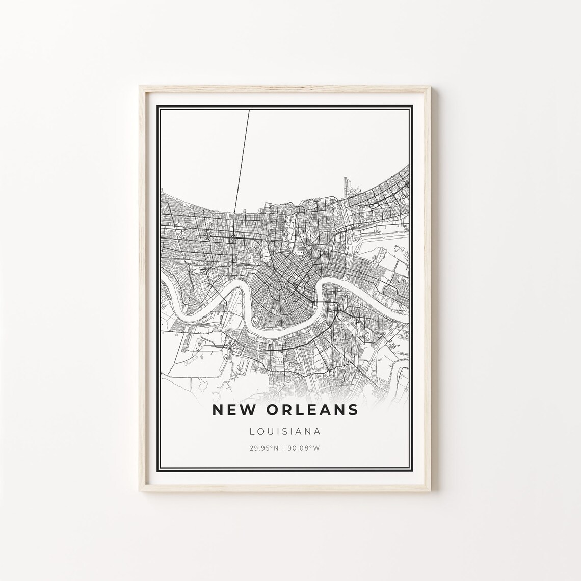 New Orleans City Map Art Print, Modern Black and White