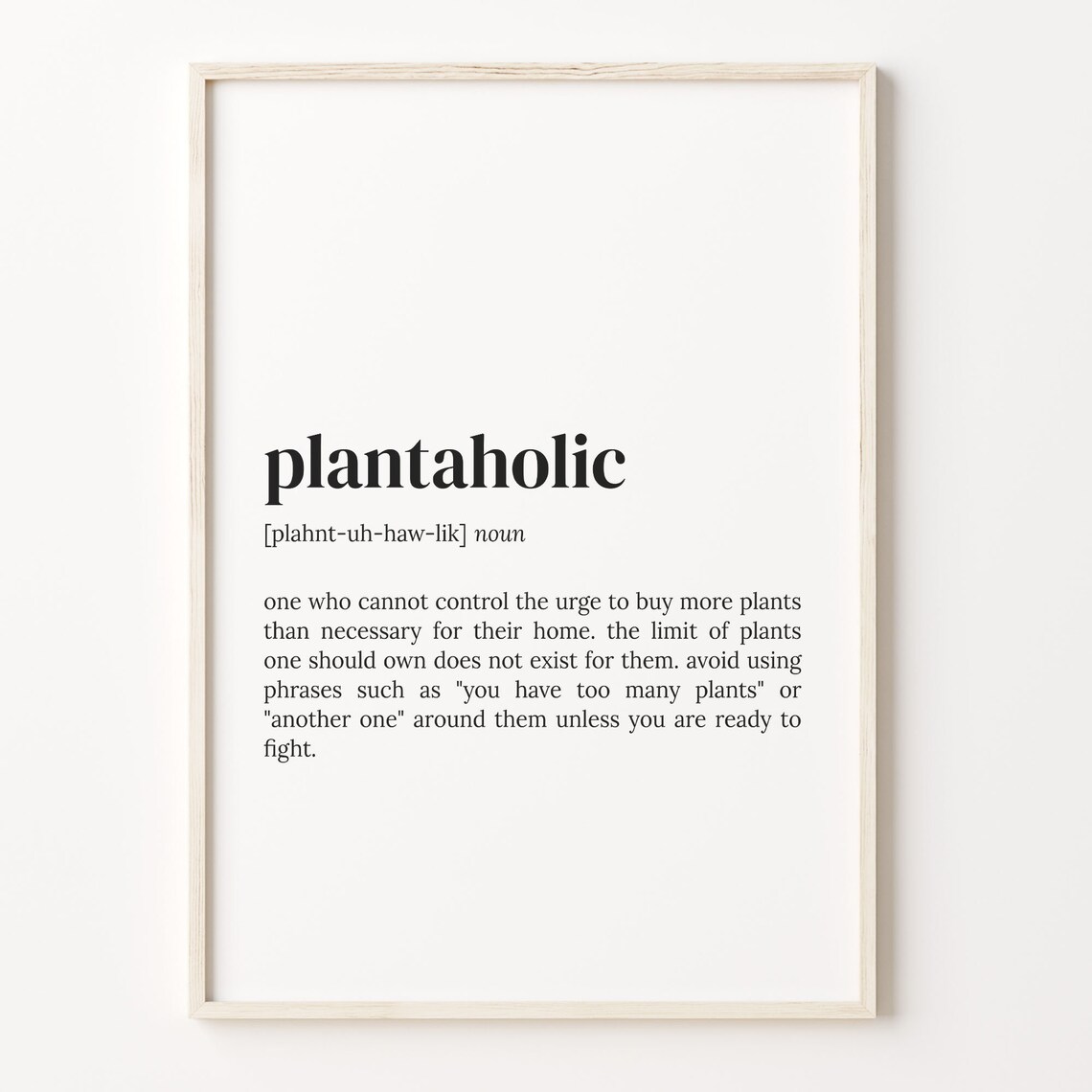 Plantaholic Dictionary Definition Quote Poster Plant Lover Gift