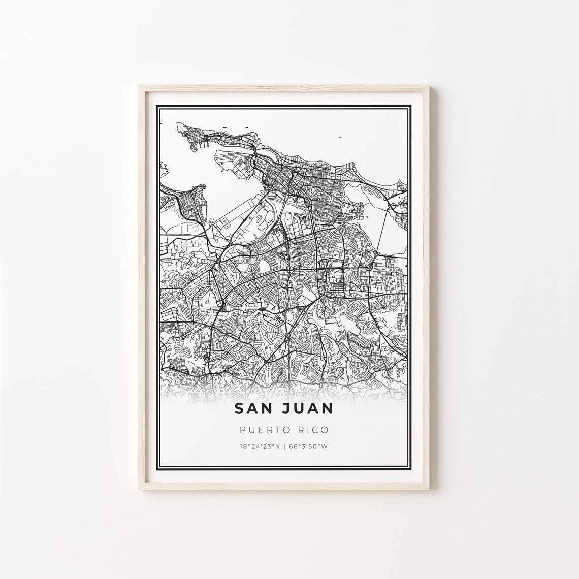 San Juan Puerto Rico Minimalist Black And White City Map Art Poster