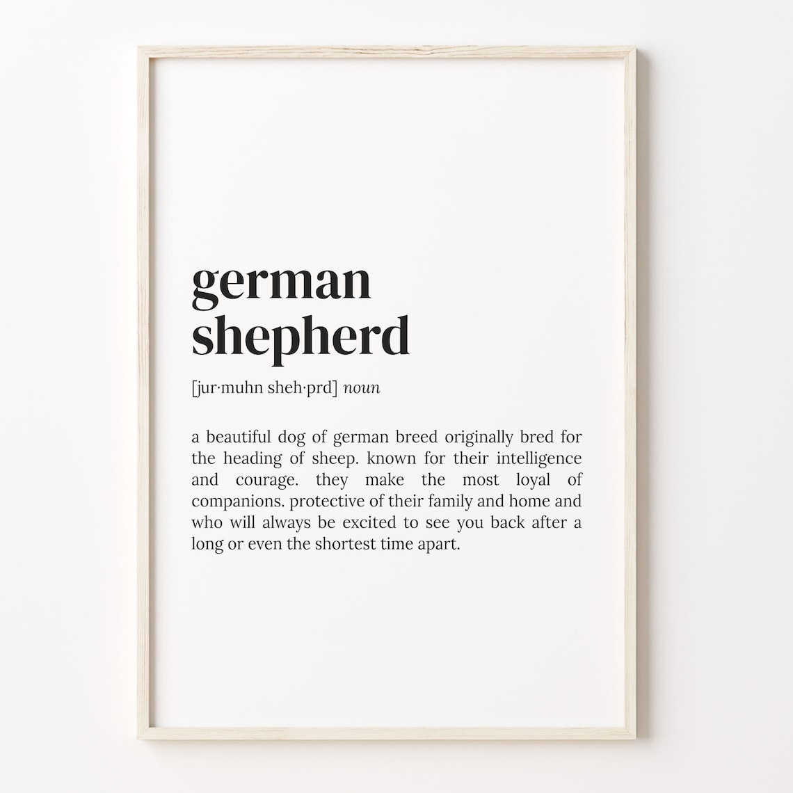 German Shepherd Definition Art Print, Dog Owner Gift