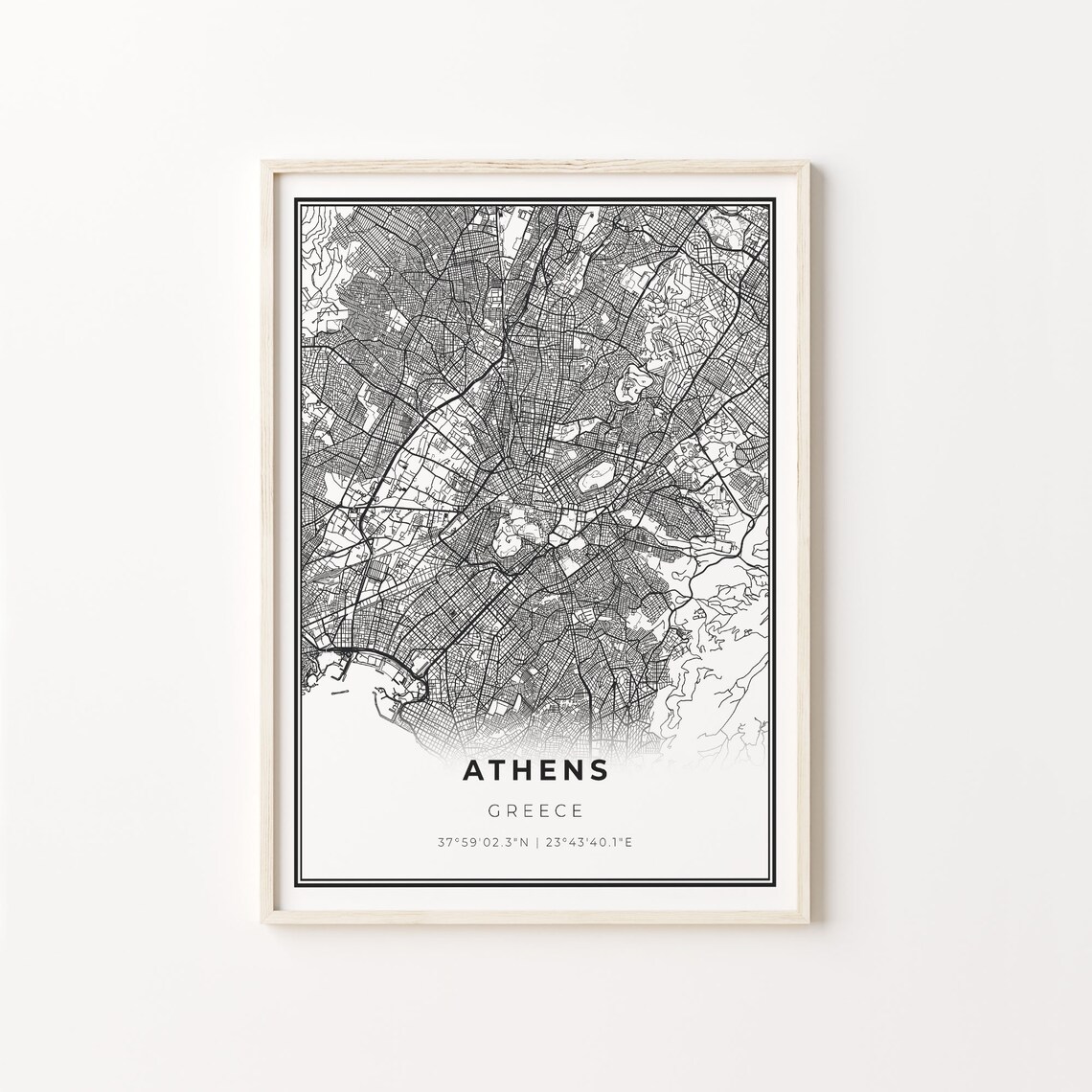 Athens Greece Minimalist Black and White City Map Art Poster