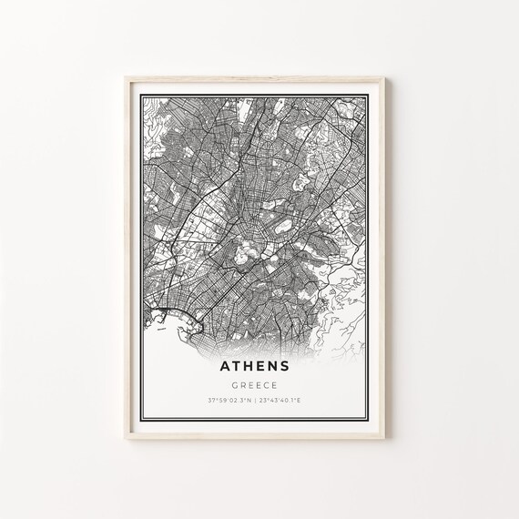 Athens Greece Minimalist Black and White City Map Art Poster