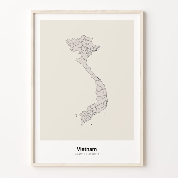 Vietnam Beige Minimalist Line Art Country Map Coordinates Poster